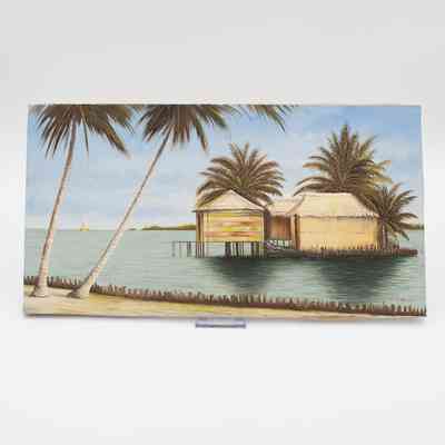 Painting of Venezuelan Coast with Palm Trees and House