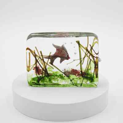 Murano Glass Block with Fish
