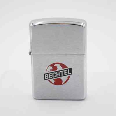 Bechtel Zippo: The lighter features a small earth drawn in red with "BECHTEL" written across it in black.