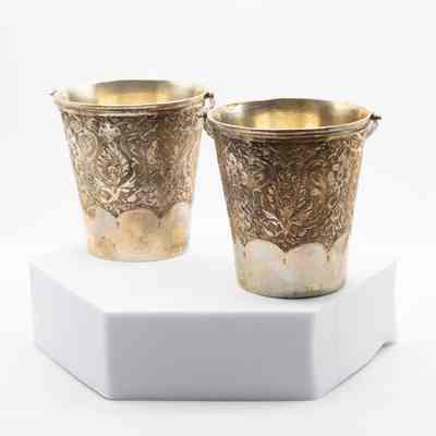 Pair of Small Silver Buckets with Floral Motif