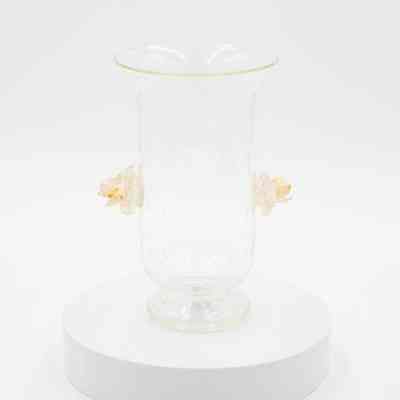 Murano Glass Dimpled Vase with Yellow Rose Shaped Handles and Flared Base