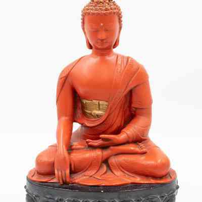 Red Seated Buddha Statue with Black Base