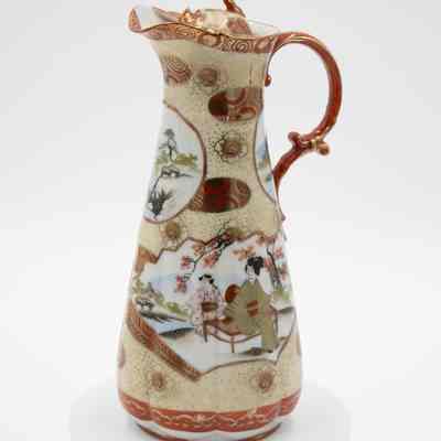 Beige, Red, and Gold Painted White Japanese Porcelain Teapot and Lid