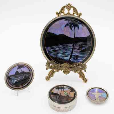 Full plate and coaster set: A plate, two coasters, and a coaster box all with matching purple and black designs.