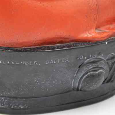 Alexander Backer Co. Inc.: Another close up image of the base's behind, this time showing "© ALEXANDER. BACKER CO. INC." etched into the base.