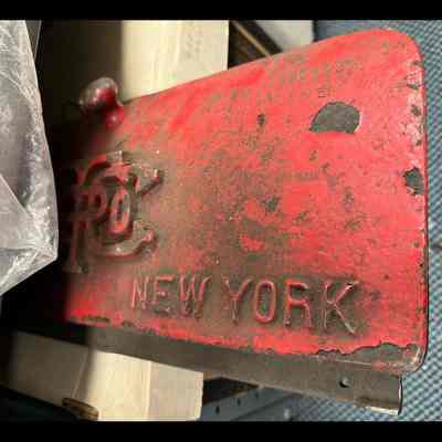 Railway identification plate. Iron, painted red in color.