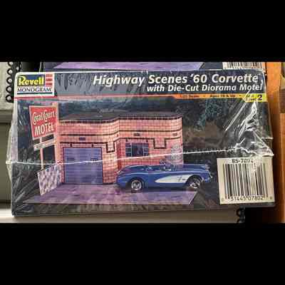 Plastic model kit. “Highway Scenes ’60 Corvette with Die-Cut Diorama Motel.”