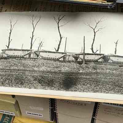Panoramic image of multiple WWI tanks.