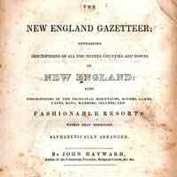 The New England Gazetteer; Containing descriptions of all the states, counties and towns in New England; also descriptions of the principal mountains, rivers, lakes, capes, bays, harbors, islands, and fashionable resorts within that territory.