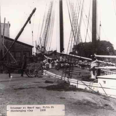 Taunton River - Schooner at Wharf Discharging Clay - 1908
