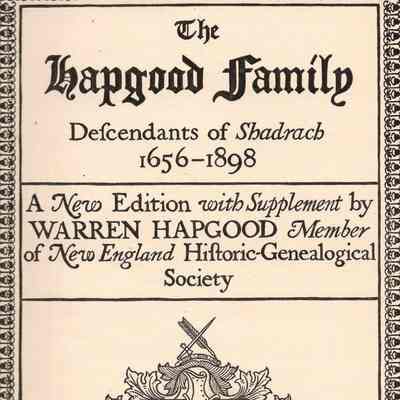 The Hapgood Family: Descendants of Shadrach, 1665-1898. A New Edition with Supplement by Warren Hapgood