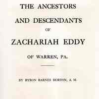 The ancestors and descendants of Zachariah Eddy of Warren, Pa.