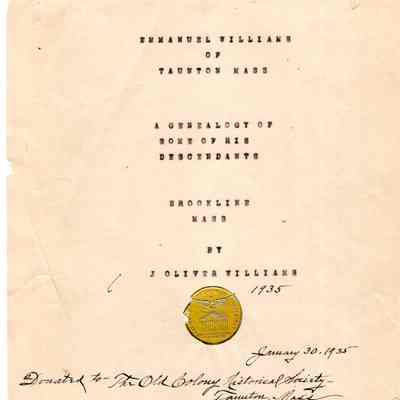 Emmanuel Williams of Taunton, Mass: A Genealogy of Some of His Descendants