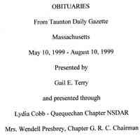 Obituaries from Taunton Daily Gazette, Massachusetts May 10, 1999-August 10, 1999