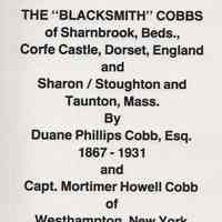 The "blacksmith" Cobbs of Sharnbrook, Beds., Corfe Castle, Dorset, England,