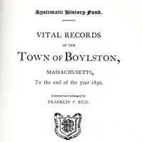 Vital records of the town of Boylston, Massachusetts, to the end of the year 1850