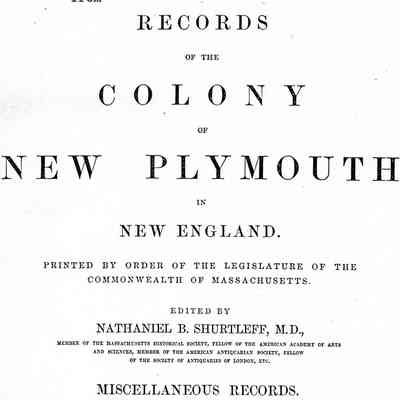 Plymouth Colony Vital Records Taken from Records of the Colony of New Plymouth in New England, vol. 8