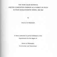 The word made sentence: written composition emerges as a subject of study n four Massachusetts towns, 1840-1860