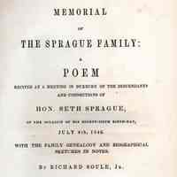 Memorial of the Sprague Family: poem recited at a meeting in Duxbury of the descendants and connections of Hon. Seth Sprague, on the occasion of his 86th birthday