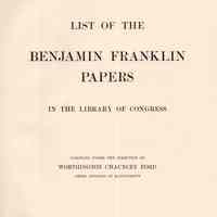 List of the Benjamin Franklin papers in the Library of Congress