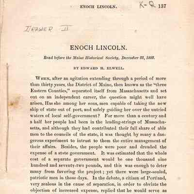 Enoch Lincoln: Read before the Main Historical Society, December 23, 1882
