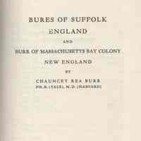 Bures of Suffolk, England, and Burr of Massachusetts Bay colony, New England