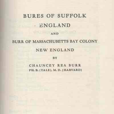 Bures of Suffolk, England, and Burr of Massachusetts Bay Colony, New England
