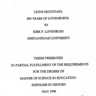 Lions Mountain, 850 Years of Lovenburys