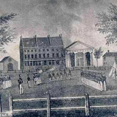Taunton - Taunton Green - Illustrations - East Side of Taunton Green - Cohannet Rifle Corps Drill - 1837
