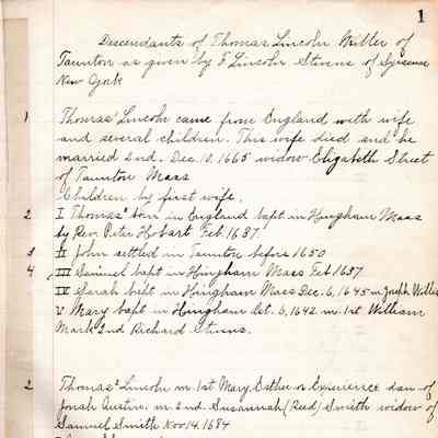 Descendants of Thomas Lincoln Miller of Taunton