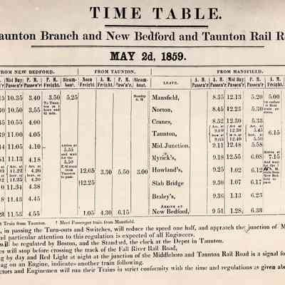 Railroads - Taunton Railroad Time Table - 1859