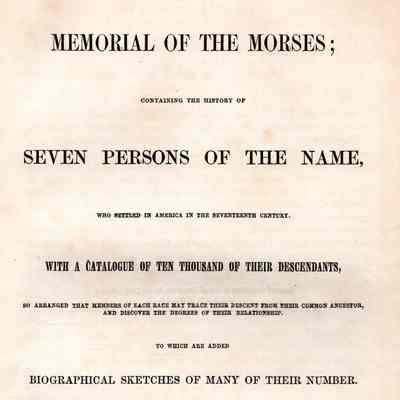 Memorial of the Morses; Containing the History of Seven Persons of the Name, who Settled in America in the Seventeenth Century. With a Catalogue of Ten Thousand of their Descendants