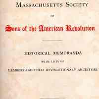 Register of members of the Society of Sons of the Revolution in the Commonwealth of Massachusetts with the constitution and by-laws