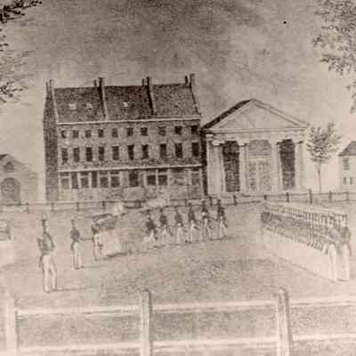 Taunton - Taunton Green - Illustrations - East Side of Taunton Green - Cohannet Rifle Corps Drill - 1837