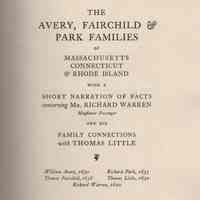 The Avery, Fairchild & Park families of Massachusetts, Connecticut & Rhode Island