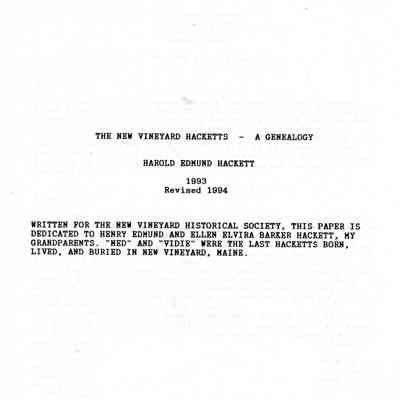 The New Vineyard Hacketts: A Genealogy