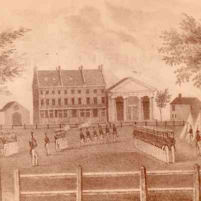 Taunton - Taunton Green - Illustrations - East Side of Taunton Green - Cohannet Rifle Corps Drill - 1837