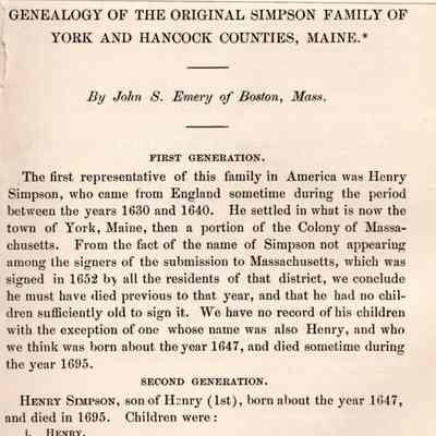 Genealogy of the Original Simpson Family of York and Hancock Counties, Maine