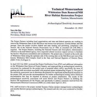 Technical memorandum: Whittenton Dam removal