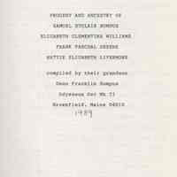 Progeny and ancestry of Samuel St. Clair Bumpus, Elizabeth Clementina Williams, Frank Paschal Greene, Hattie Elizabeth Livermore