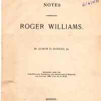 Notes concerning Roger Williams