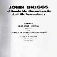 John Briggs of Sandwich, Massachusetts and his descendants