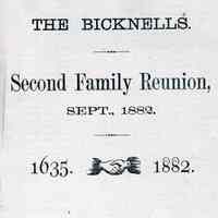 The Bicknells: Proceedings and addresses at the second family reunion, at Weymouth, Mass., September 20 and 21, 1882. With addresses and exercises at the dedication of the Bicknell family monument. By the Publication committee, for the family.