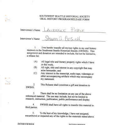 Lawrence Pierce - Oral History Release Form