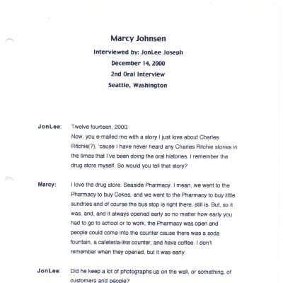Marcy Johnsen - 2nd Interview Dec 14, 2000