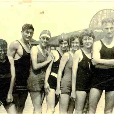 Bathers in front of Luna Park Pool