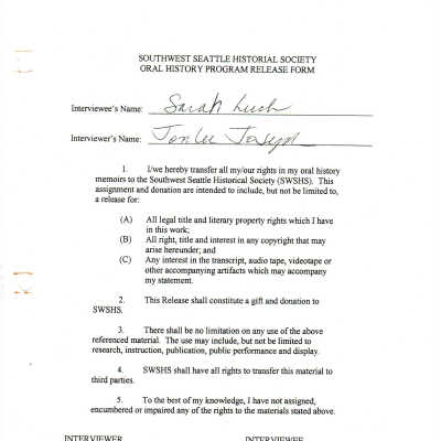 Sarah Luch - Oral History Release Form