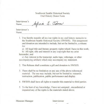 Sylvia Odum- Oral History Release Form