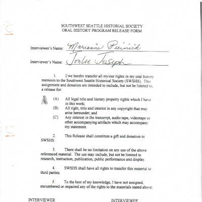 Marianne Picinich - Oral History Release Form