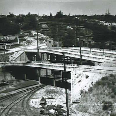 railroad tracks and bridge ove: Origformat: Print-Photographic